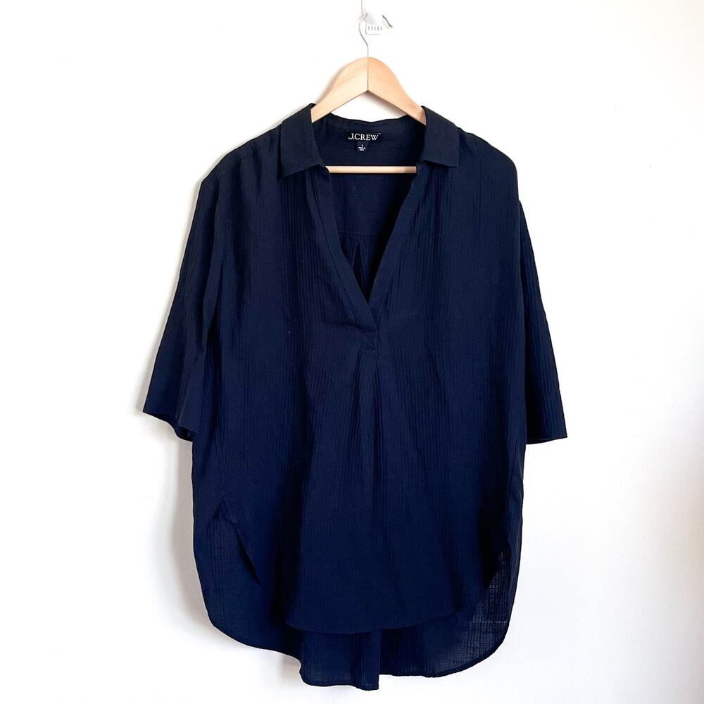 J‎ Crew Popover Airy Gauze Womens Tunic Shirt Size S Black Oversized Crinkled